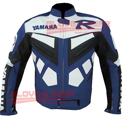 Yamaha R Blue Motorbike Motorcycle Cowhide Leather Ce Armoured Protected Jacket • £144.99