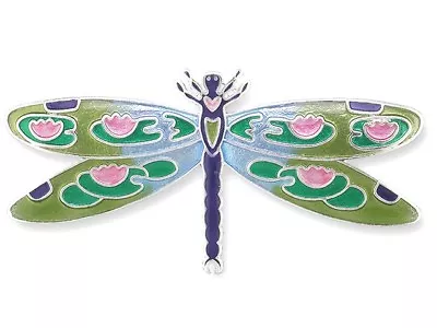 Zarah Zarlite Dragonfly Montage Lily Pad Pond Pin Enamel Sterling Silver Plated • $25.49