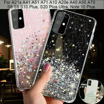 For Samsung S24 S23 S22 S21 FE A54 A14 Sparkling Shockproof TPU Soft Phone Case • £2.99