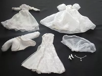 Vintage Lot 3 Barbie Bridal Wedding Gowns Formal Dress Satin Shoes Necklace Veil • $12.95