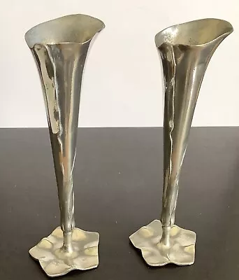 Pair Of ‘orivit’ Antique German Pewter Bud Vases - 20 Cm Tall • £30