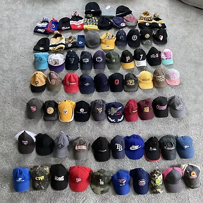 Reseller Hat Lot Of 73 Hats Caps Wholesale Bulk Sports NCAA MLB Brands Golf More • $86