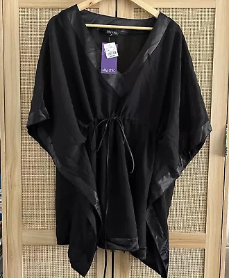 City Chic Size M Black With Trim Tie Waist Kaftan Style Dress Bathers Swim BNWT • $14