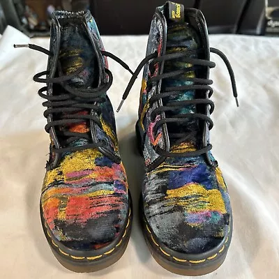 Dr. Martens Velvet Vtg Multicolored Brushstrokes Boots RARE Ck Measurements • $119.93