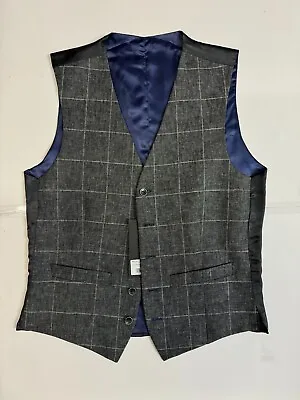 Mens Wedding Waistcoat Vest Grey Check Linen Formal Evening Casual Suit Men 38  • £19.95