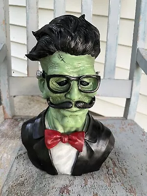 Frankenstein In Disguise Mustache Glasses Bow Tie Bust Statue Halloween Decor • $59.95