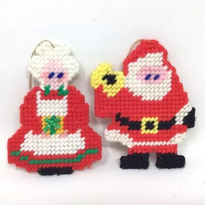 Plastic Canvas Santa Mrs Claus Christmas Ornaments Yarn Handmade 4.75  • $14.50