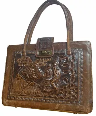 Vintage Mexico Hand Tooled Embossed Leather Handbag- Ships Fast • $20