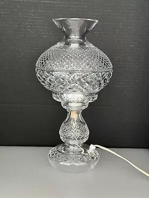 Vtg WATERFORD CRYSTAL INISHMAAN Electric HURRICANE TABLE LAMP 2-piece 14  TALL • $299.99