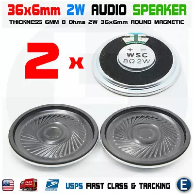 2pcs Speaker 36mm Dia 8 Ohm 2W 6mm Mini Micro Audio Magnetic Arduino • $3.24