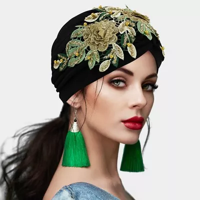 Woman Turban Hat Sequin Flower Leaf Trim Sequin Turban Hat • $12.99