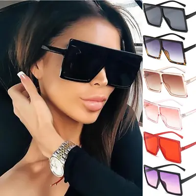 $6.59 • Buy Oversized Black Square Flat Top Large Fashion Sunglasses Women Big Shades UV400
