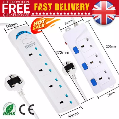 UK Extension Lead Cable Electric Mains Power 4 Gang Way 2m 5m 10m Plug Socket • £8.59