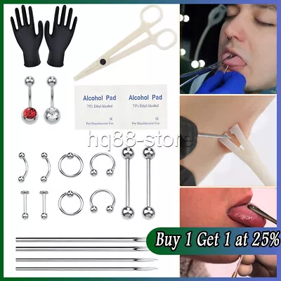 Body Piercing Kit Professional Tool Kit Ear Nose Navel Nipple Needles Set Eye • £4.85