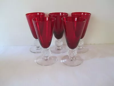 Morgantown Golf Ball Red Glass Vintage Ruby Wine Claret Cordials 4 1/4 5pc Set • $59