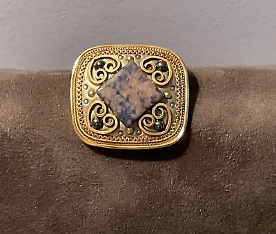 Michal Golan Gold Tone Sodalite Hematite Modernist Brooch Purple Pendant • $34.50