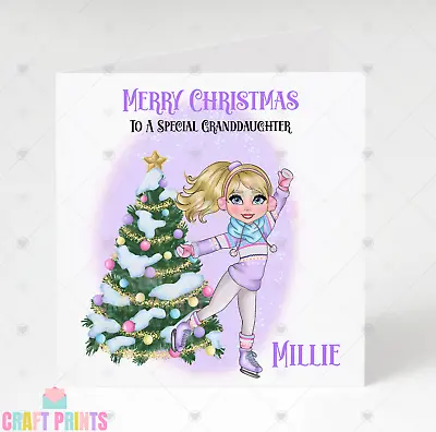 Personalised Christmas Card Girls Purple Ice Skating Daughter Granddaughter • £2.99