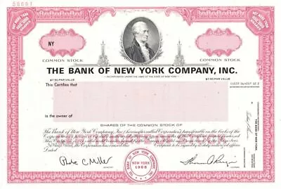 Bank Of New York Co. Inc. - 1998 Dated Specimen Stock Certificate - Alexander H • $120