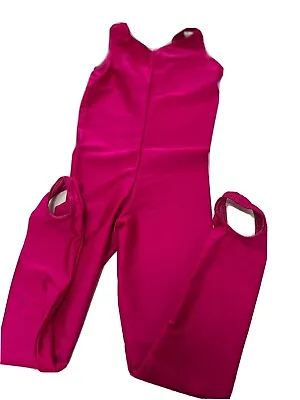 Pink Shiny Stirrup Dance Gymnastics Sleeveless Unitard Catsuit Size 4 Adult Med • £18