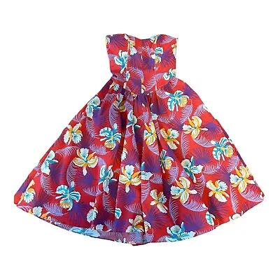 VTG Act I Strapless Sundress 1980s Red Tropical Floral Flare Skirt Zipper Back • $32