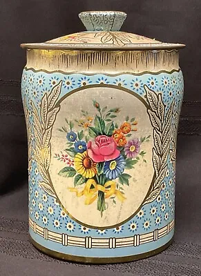 Vintage Blue Floral Roses Boquet Toffee Tin By George W Horner Made In England • $24.99