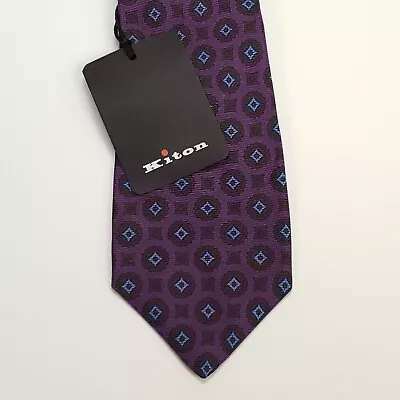 NEW Kiton Seven Fold Mens Neck Tie 100% Silk Purple Blue Geometric Made In Italy • $149.99