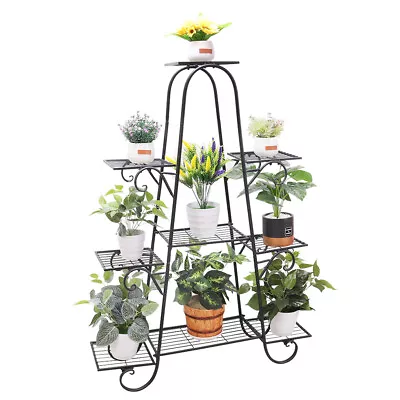 9 Tier Metal Plant Stand Garden Decor Planter Holder Flower Pot Shelf Rack Black • $42.92