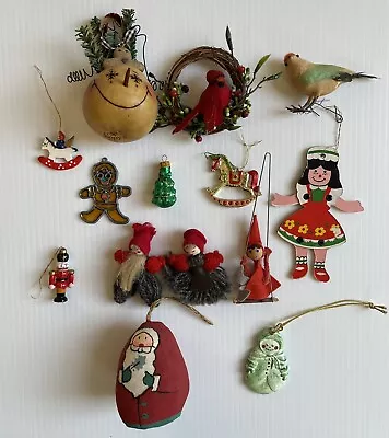 Lot Of 14 Vtg Handmade Folk Art Christmas Ornaments Birds Miniature People Cute • $19.95