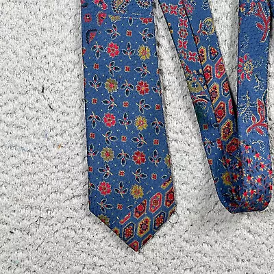 Etro Mens Tie 100% Silk Paisley Blue Made In USA Flowers • $24