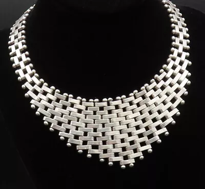 ZINA 925 Sterling Silver - Vintage Beaded Watch Link Bib Necklace - NE3919 • $499.91