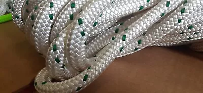 9/16   X 115 Ft. Double Braid Nylon Rope.White/Green Tracer. Made In USA • $99