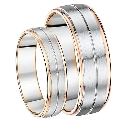 His & Hers 6&7mm Palladium And 9ct Rose Gold Wedding Ring • £935.23