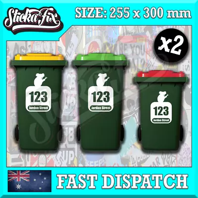 2x Custom Bin Sticker Street Name Number Wheelie Garbage Rubbish Vinyl Decal • $12.90