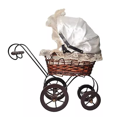 Vtg Victorian Style Baby Doll Carriage Buggy Stroller Metal Wicker & Wood 15.5  • $49.99
