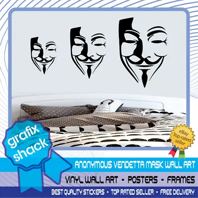 Anonymous Vendetta Anarchy Guy Fawkes Mask Vinyl Wall Art Sticker - Many Colours • £19.99