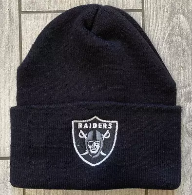 VINTAGE Oakland Raiders Beanie Embroidered Black Made In USA Logo Athletic Mens • $25