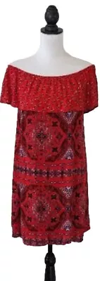 Valentine's Day Western Dress Sm Red Bandana Off The Shoulder Shift Boho Cowgirl • $14.68