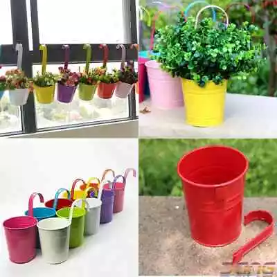 12 Colors Metal Iron Flower Pot Hanging Balcony Garden Plant Planter Home Decor  • £13.10