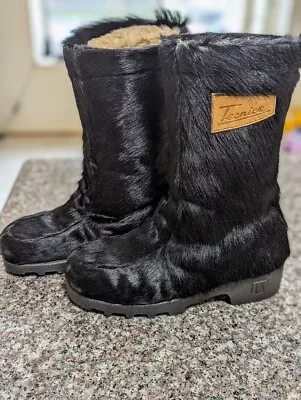 Vintage Tecnica Italian Fur Fleece Boots EU Size 38 (US Size 7.5) Black • $49.95