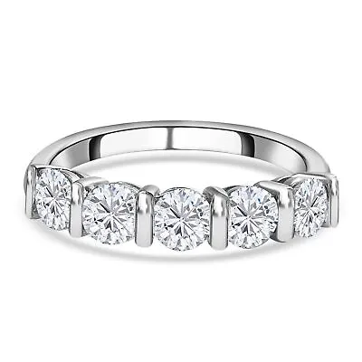 TJC 1.14ct Moissanite Five Stone Ring For Women In Platinum Over Silver • £34.99