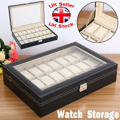 £24.75 • Buy 24 Slots  Mens Womens Watch Box Display Lockable Collection Jewelry Case Storage