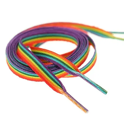 Pride Coloured LGBT Laces Rainbow Gay Flat 10mm Boots Shoes Trainers - 120cm • £2.95