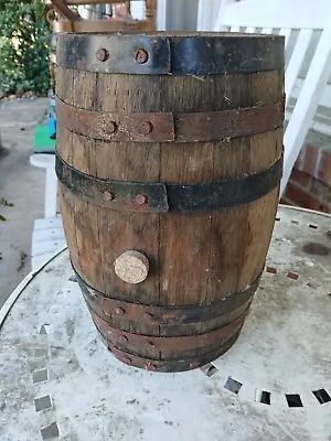 Wooden Barrel Vintage Primitive Rustic 13.25”x 11” Whisky Banded Old Keg Small • $125