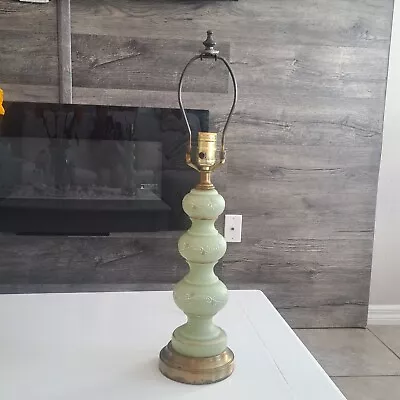 Vintage French Green Opaline Style Glass Handpainted Inside Out Table Lamp • $69