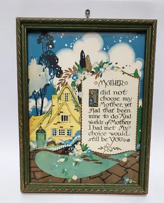 Vintage  MOTHER  Art Deco Framed Print Green Gold Cottage 7.25  X 9.25  • $29.99