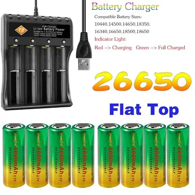 3.7V 8000mah 26650 Rechargeable Lithium Batteries 4Slot USB Battery Charger • £10.09
