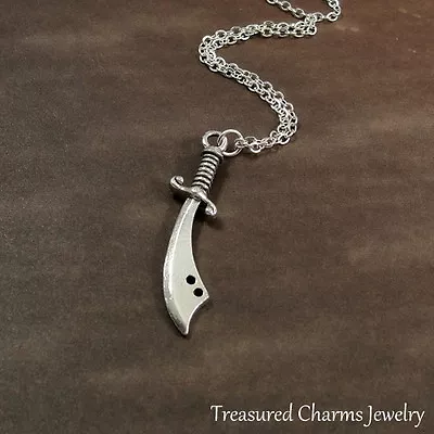 Silver Scimitar Sword Charm Necklace - Dagger Knife Weapon Pendant Jewelry NEW • $15.95