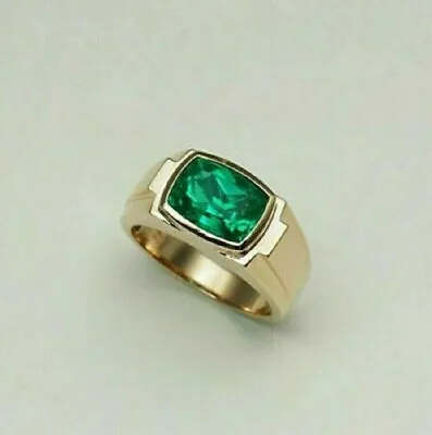 3.00 Ct Cushion Cut Emerald Men's Fancy Lab-Created Ring 14K Yellow Gold Plated • $93.59