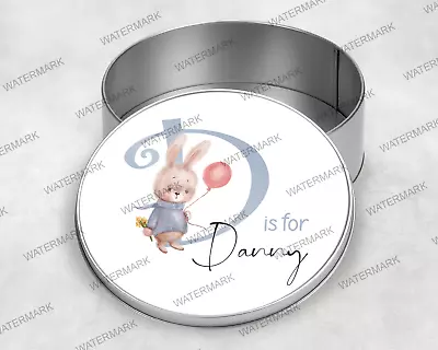 Cute Rabbit Personalised Tin Gift For Girl Gift For Boy Treat Tin Biscuits • £10.99