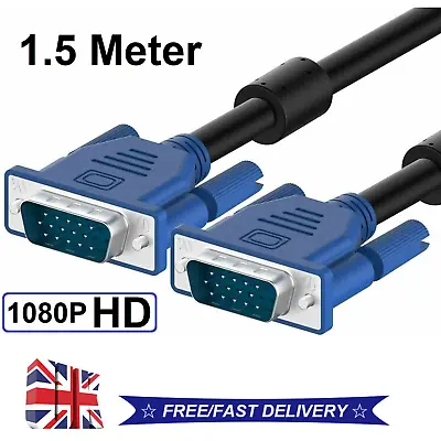 £2.75 • Buy 1.5 Meter VGA / SVGA 15 Pin PC Computer Monitor LCD Extension Cable Male To Male